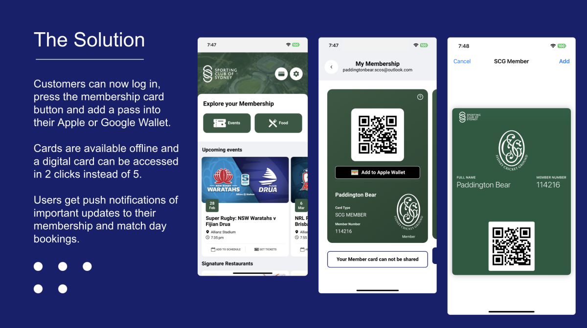 Sporting Club of Sydney in-wallet membership card