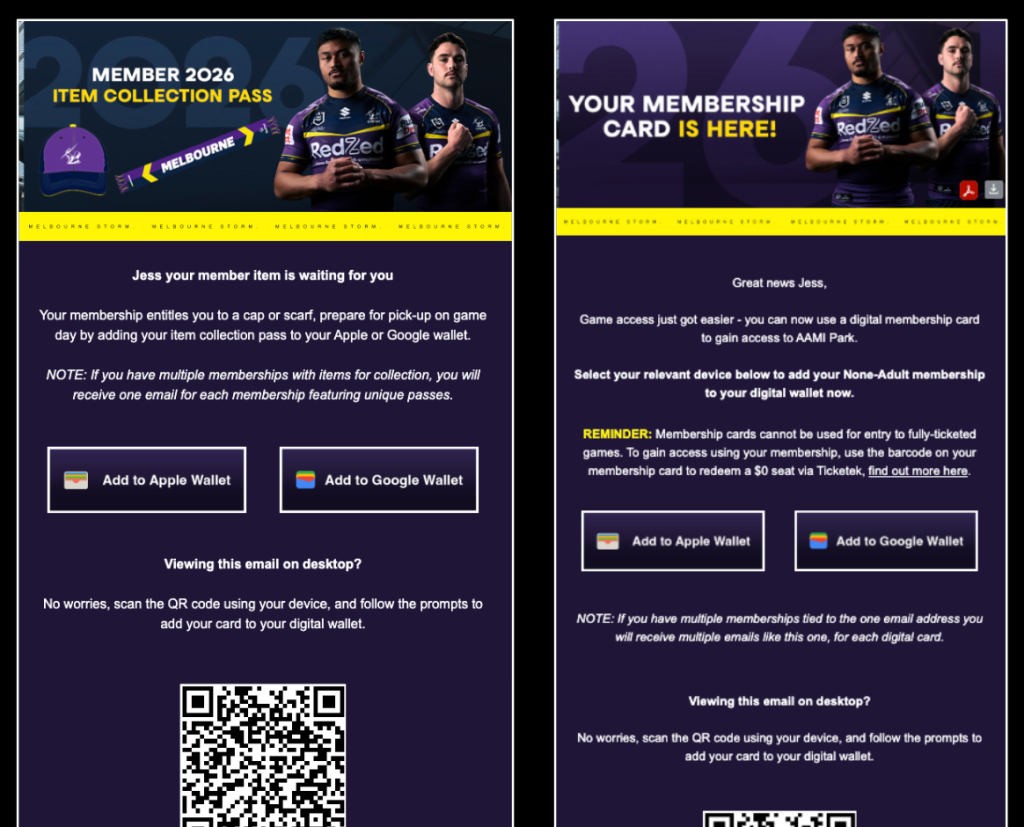 Melbourne Storm membership pass as members see it