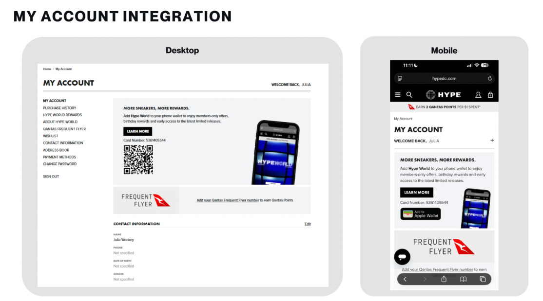 HYPE DC my account ecommerce integration